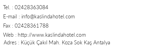Ka Linda Hotel telefon numaralar, faks, e-mail, posta adresi ve iletiim bilgileri